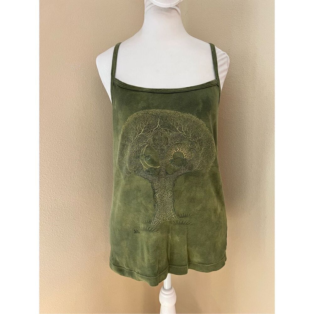 Mountain Girl Tie Dye Green Celtic Tree of Life Cami Tank Top Large